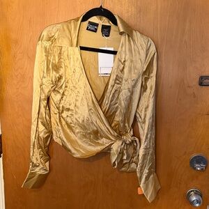 Catherine Malandrino Metallic Gold Wrap Blouse